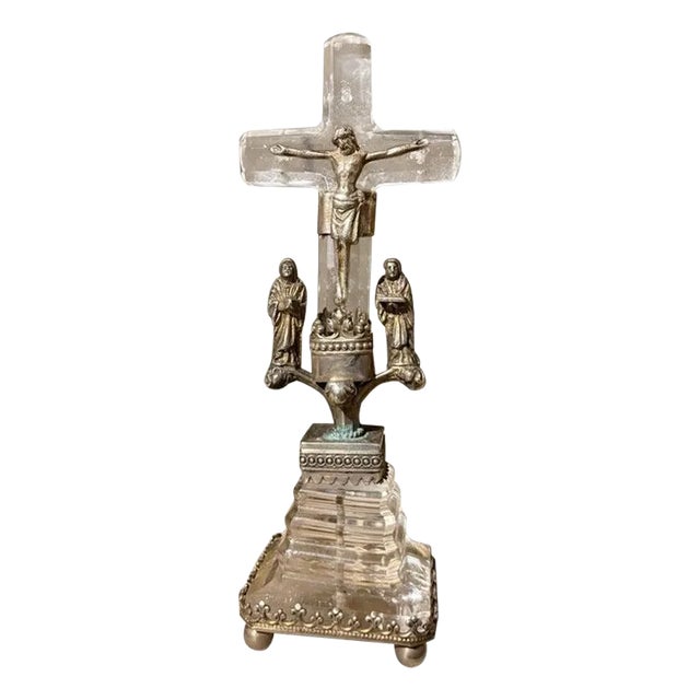 18th Century Italian Baroque Silver and Rock Crystal Crucifix For Sale
