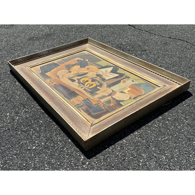 Mid 20th C. Original Cubist Style Print on Board in Significant Period Frame For Sale - Image 4 of 11