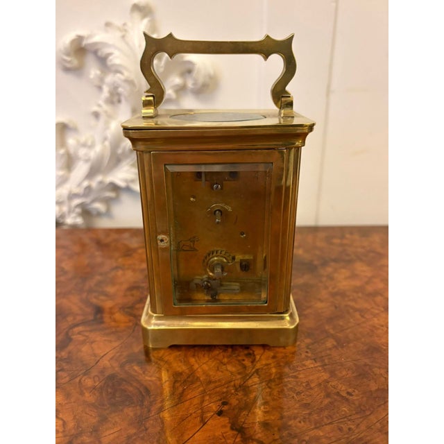 Antique French Brass Carriage 8 Day Movement Clock, 1900s For Sale - Image 3 of 6