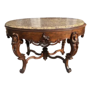 Antique Rosewood Rococo Marble Top Center Table