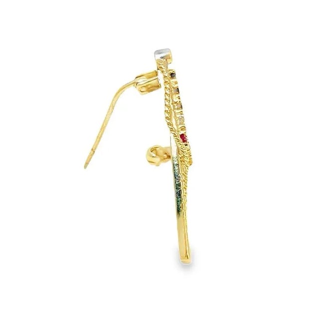 Modern 14k Yellow Gold Sapphire Studded Flag Pin For Sale - Image 3 of 10