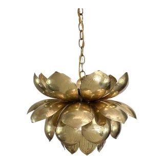 Mid Century Large Brass Lotus Pendant Light Chandelier by Feldman For Sale