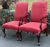 Beautiful pair of upholstered high back chairs by Fairfield furniture. Features gooseneck arms, cabriole legs, red...