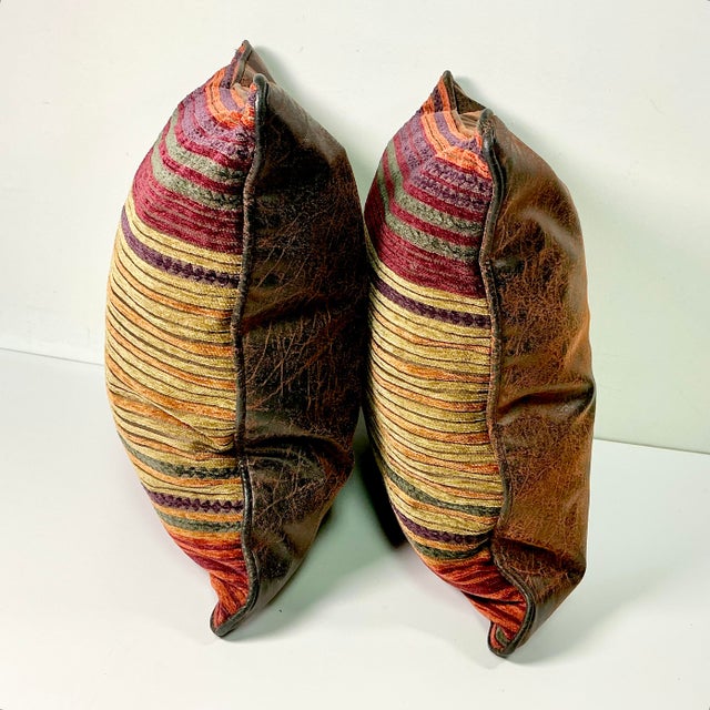 1980s Vintage Boho Chic Southwestern Ralph Lauren Jewel Tone Cut Striped Chenille Decorative Pillows - A Pair For Sale - Image 9 of 13