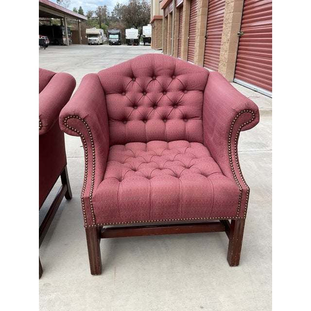 Pair of Vintage St. Timothy Tufted English Traditional Lounge Chairs – Hickory, Nc For Sale - Image 9 of 16