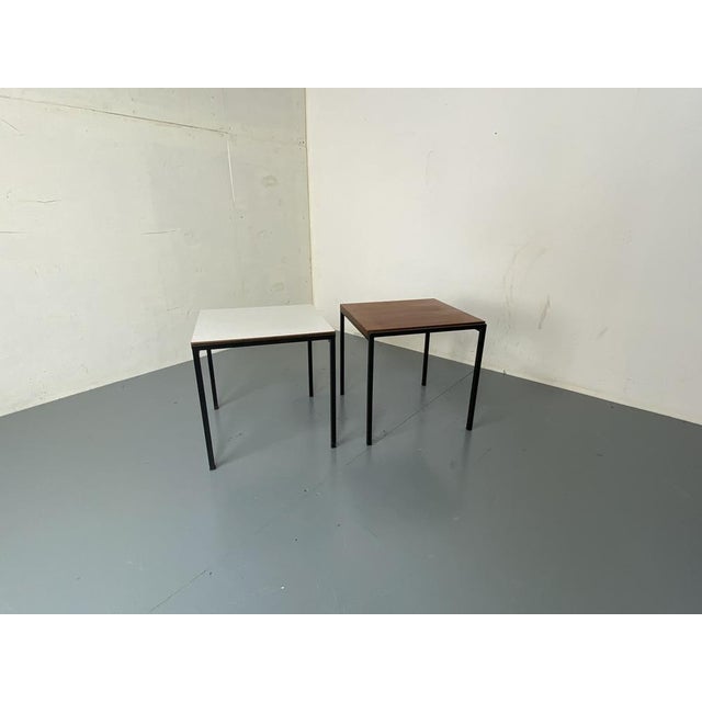 2 Mid Century Teak, Steel and Formica Modernist side tables by Paste, 1950s This piece has an attribution mark, I am sure...