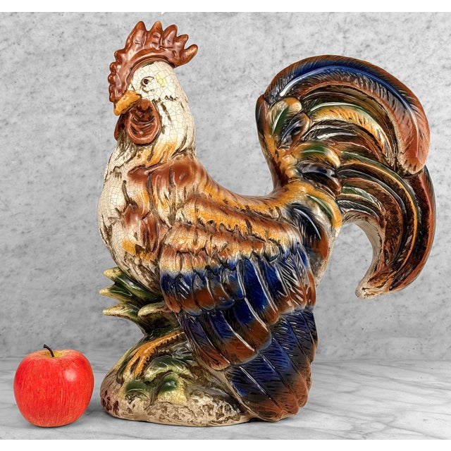 Vintage Extra-Large Italian Majolica Ceramic Rooster Sculpture, c. Mid 20th Century - Pairs Nicely with Many Traditional &...