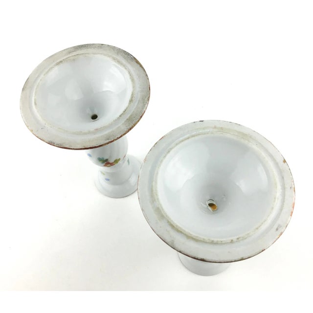 Vintage Porcelain Hand Painted Floral Candle Holders - a Pair For Sale - Image 9 of 11