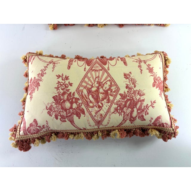 Red Vintage French Empire Tasseled Cotton Toile Pillows/a Pair For Sale - Image 8 of 10