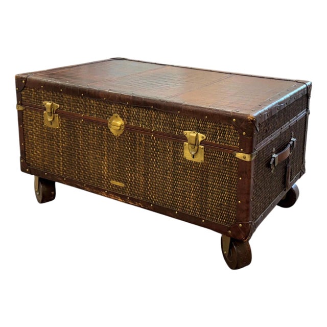 Baker Milling Road Rattan & Leather Campaign Style Trunk Table For Sale