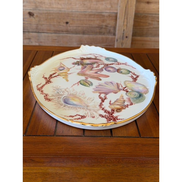 Hand Painted Coastal Seashell Porcelain Tray by Carol Psches With Gilt Edge For Sale In Naples, FL - Image 6 of 12