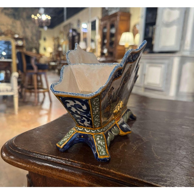 19th Century French Hand Painted Faience Jardiniere Signed Henriot Quimper For Sale - Image 4 of 8