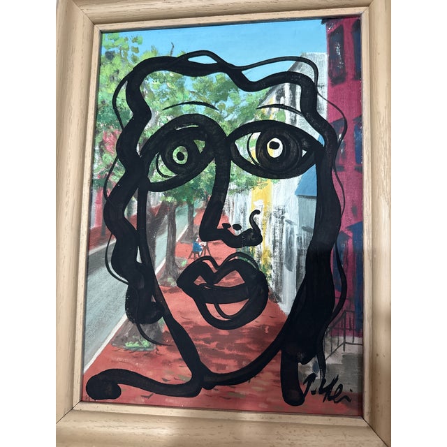 1970s 1970s Peter Keil Portrait Painting Abstract Street Scene For Sale - Image 5 of 6