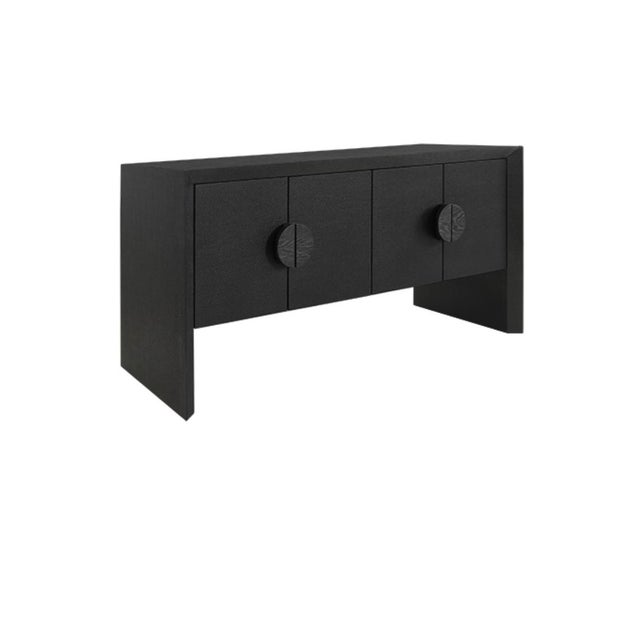 Worlds Away Matthew Izzo Home Colt Black Grasscloth and Oak Buffet For Sale - Image 4 of 6