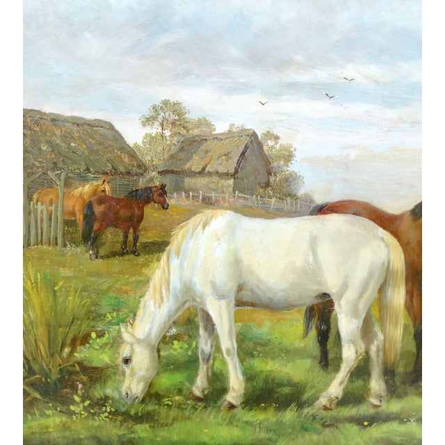 Wood 19th-Century Horses Grazing Oil Painting Circle J F Herring For Sale - Image 7 of 10