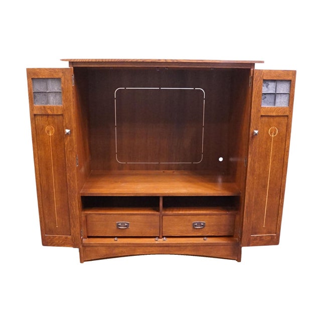 Stickley Furniture Harvey Ellis Solid Cherry Arts & Crafts Mission Style 51" Media Cabinet 89-1146 - #32 Onondaga Finish For Sale In Kansas City - Image 6 of 13