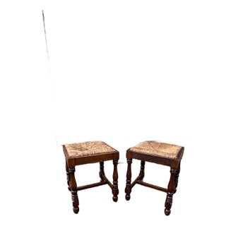 Antique English Rush Seat Stools For Sale