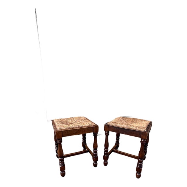 Antique English Rush Seat Stools For Sale
