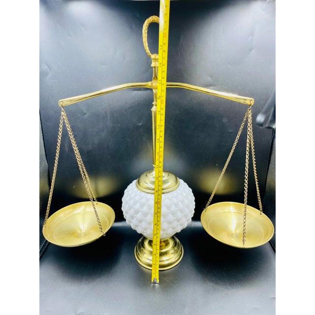 Vintage Brass & Milk Glass "Balance of Justice" Weight Scales For Sale - Image 10 of 12