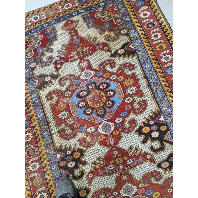 Antique Hand-Knotted Caucasian Rug 3'10"x 7'8" For Sale - Image 15 of 15