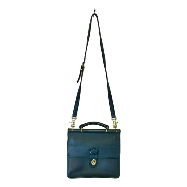 1993 Vintage Boho Chic Coach Willis Navy Leather Satchel Crossbody Handbag For Sale