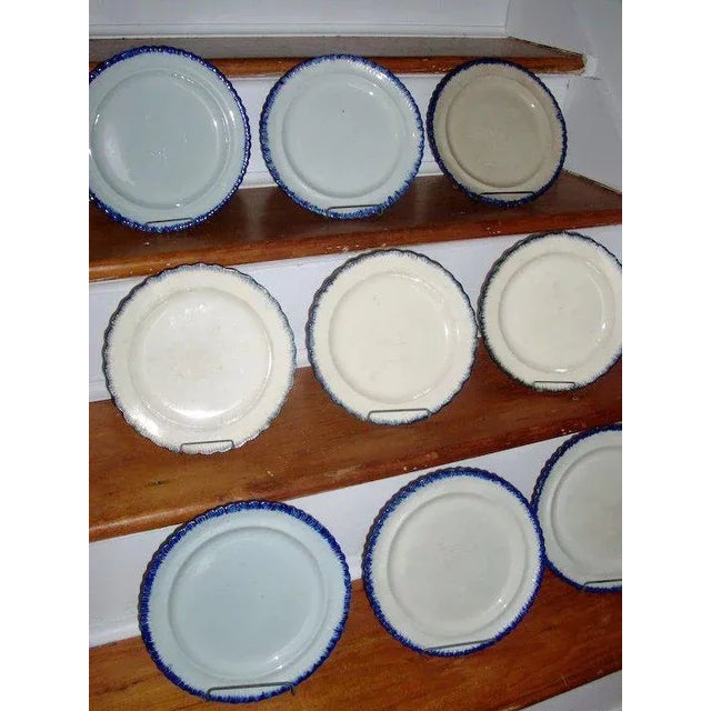 Traditional Early 19th Century Round Blue Shell Edge or Feather Edge Leeds Creamware Plates - Set of 9 For Sale - Image 3 of 8