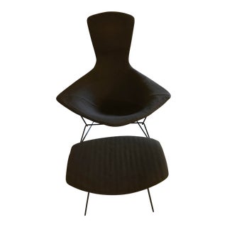 Knoll Harry Bertoia Black Bird Chair and Ottoman For Sale