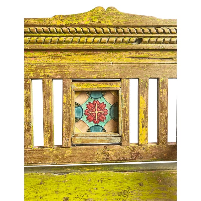 Wood Chartreuse Vintage Colonial Bench For Sale - Image 7 of 8