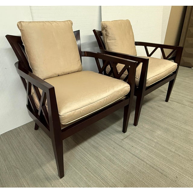 Neoclassical Barbara Barry for Baker Furniture Double X Armchairs, Pair For Sale - Image 3 of 12