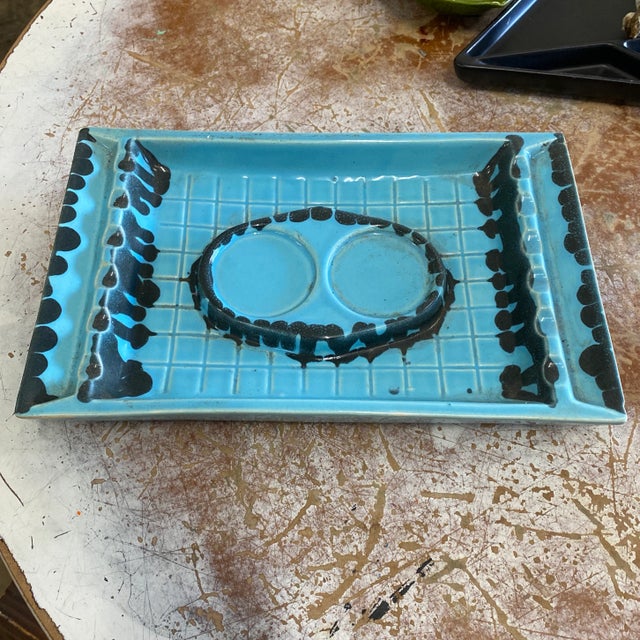 1980s 1980s Blue Mid-Century Drip Glaze Ashtray For Sale - Image 5 of 5