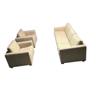 Stendig Living Room, Sofa, Pair of Cube Chairs, New Boucle, Switzerland, Labeled