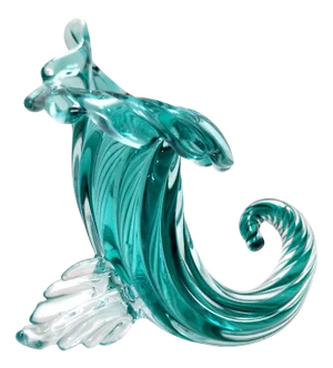 Vintage Teal Murano Glass Cornucopia Vase by Archimede Seguso, 1950s