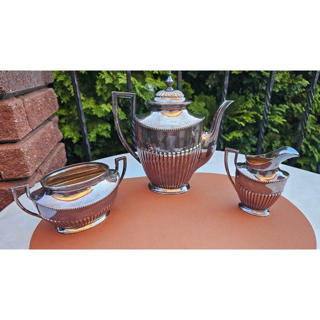 Art Deco Silver-Plated Jug with Sugar Bowl and Creamer from Prima N.S., 1920s, Set of 3 For Sale - Image 3 of 13
