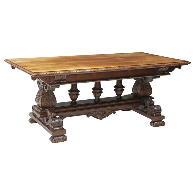 Traditional Antique Italian Renaissance Revival, Walnut, U. Brichetto Genoa, Dining Table! For Sale - Image 3 of 7
