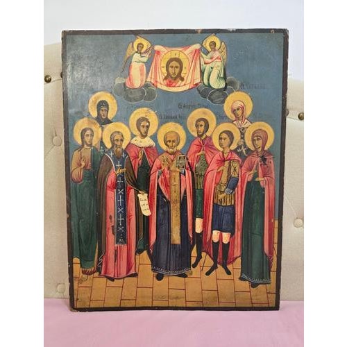 Mid 19th Century 19th Century Orthodox Icon with Convention of Saints For Sale - Image 5 of 14