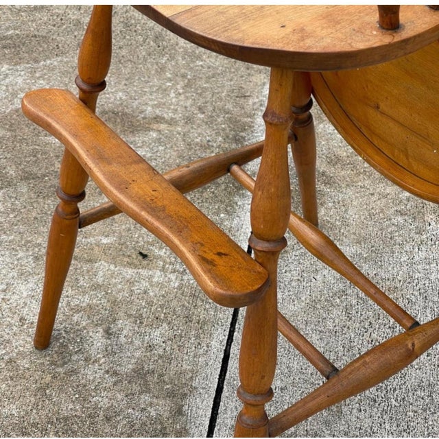Early 21st Century Folk Art Quilted Maple Windsor Slat Back Style Wood High Chair for Baby or Child For Sale - Image 5 of 11