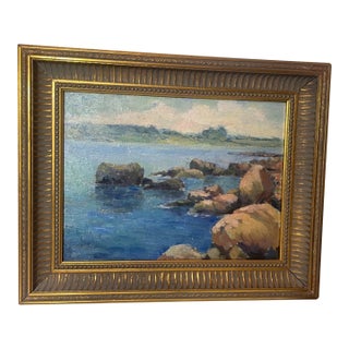 Antique Fred Cuming Realistic Seascape Coast Nautical Oil Painting Leon Chestel For Sale