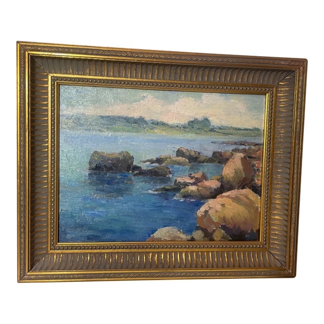 Antique Fred Cuming Realistic Seascape Coast Nautical Oil Painting Leon Chestel For Sale