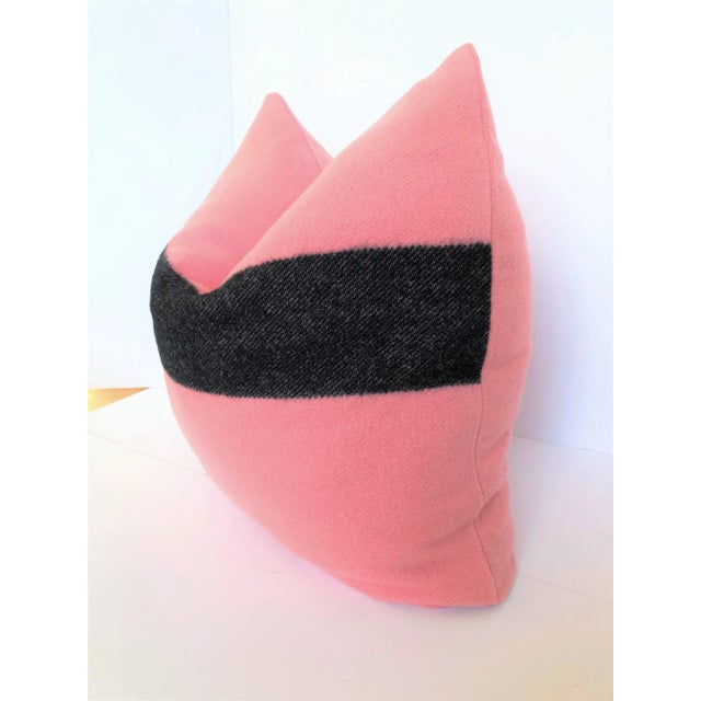 Mid-Century Modern Contemporary Vibrant Blush & Black Stripe Soft Wool Pillow, 22" For Sale - Image 3 of 4