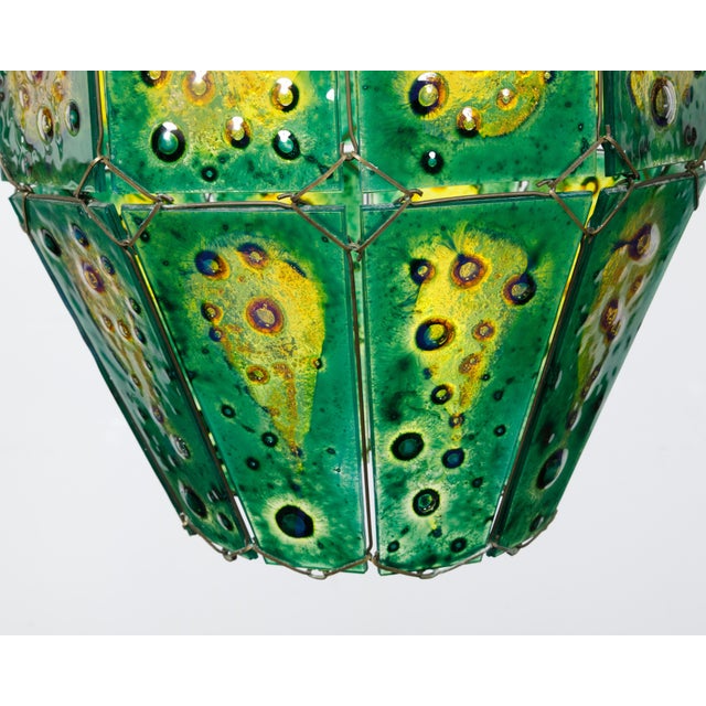 Late 20th Century Felipe Derflingher Art Glass Pendant Light Fixture with Green and Yellow Tones For Sale - Image 9 of 12