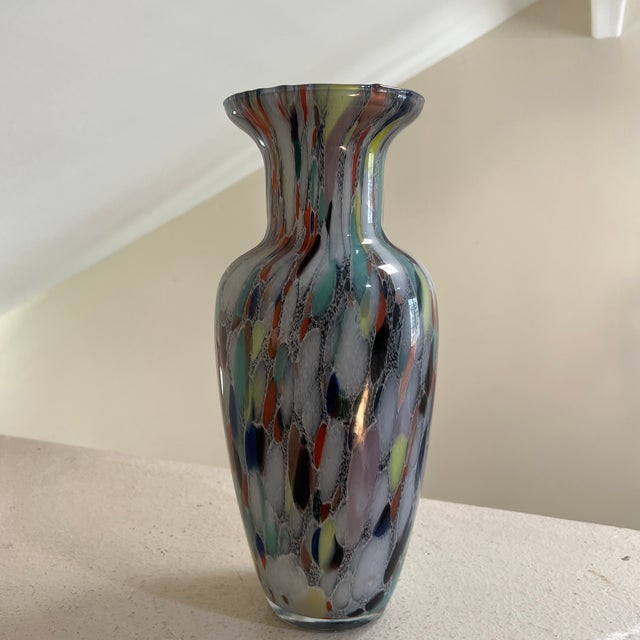 Murano Italy Large Tall 14” Glass Vase Multi-Color Splash Black Marble Pretty! For Sale - Image 4 of 10