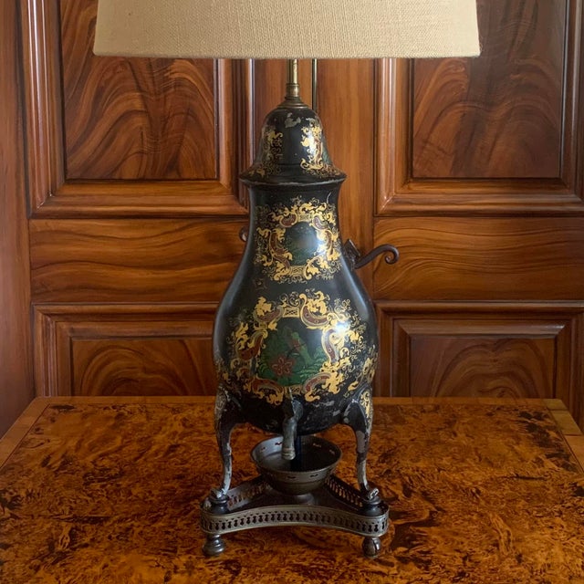 Rococo Antique Painted and Gilded Samovar Lamp For Sale - Image 3 of 18