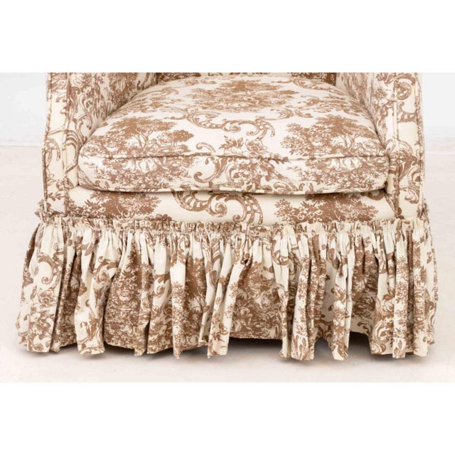 Late 20th Century Linen Upholstered Wingback Chair and Ottoman For Sale - Image 5 of 11