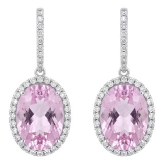 Natural Kunzite 19cts & Diamond 0.75cts Earring in 14k Gold For Sale