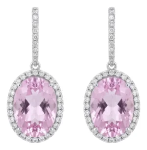 Natural Kunzite 19cts & Diamond 0.75cts Earring in 14k Gold
