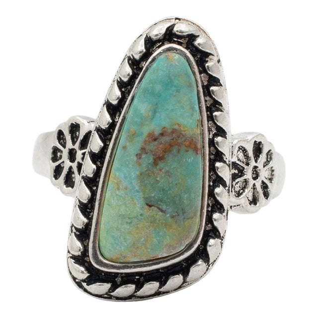 Vintage 925 Sterling Silver Roped Turqouise Cocktail Ring For Sale