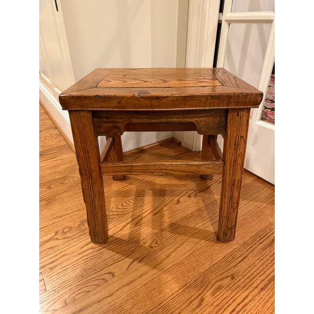 Antique Chinese Hardwood Elm Low Side Table / Stool For Sale - Image 10 of 17