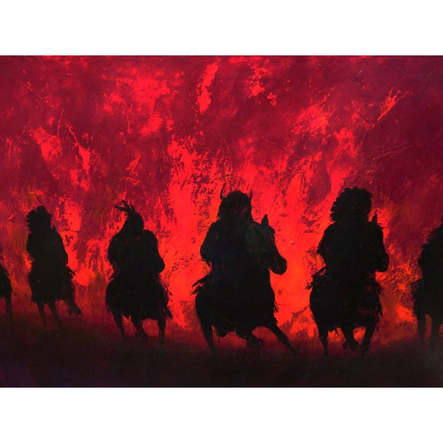 Donald Brewer Aka Wakpa Original Art Painting on Canvas 7 Night Riders For Sale - Image 9 of 10