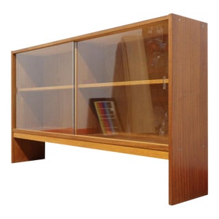 Mid Century Modern Vintage Teak Bookcase Glass Door Display Cabinet For Sale