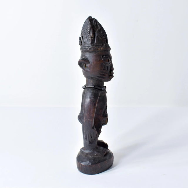 Early 20th Century Yoruba Ibeji Male Figure With Glass Bead Necklace Nigeria For Sale - Image 10 of 13